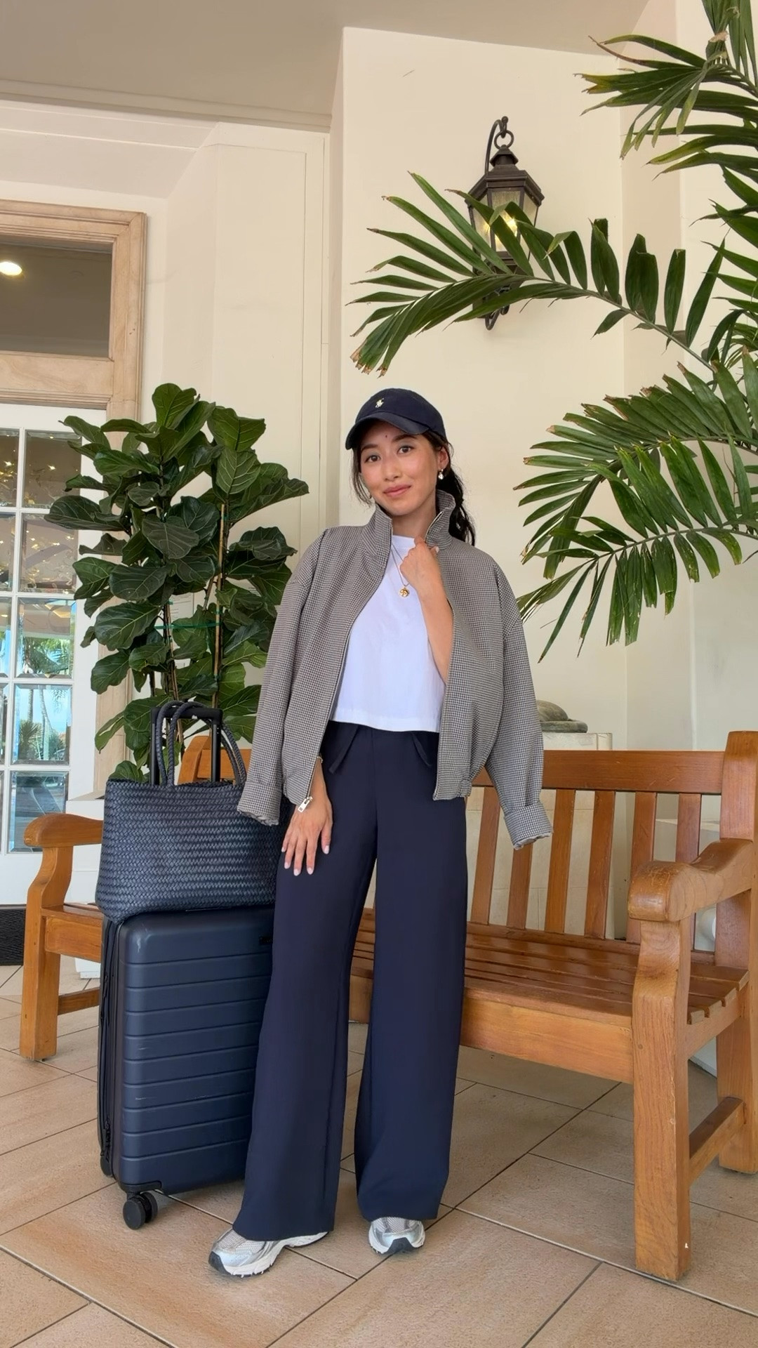 Sizing info below!
• plaid bomber jacket 2XS great quality, oversized fit on me with sleeves folded up. Banded bottom torso can be tucked under for a shorter look
• Aritzia pants 2XS short FYI runs long for petites so you may need to hem to wear with sneakers (I have sneaker inserts in), I have also purchased regular sizing and hem them.
• lululemon T-Shirt xxs this is a cropped length, also linked a high quality non cropped tee I love 
• Madewell tote 
• Away bigger flex carry-on suitcase 
• new balance 530 sneakers 

Vacation Travel outfit airport style, comfy petite mom easy chic ideas

#LTKmomlife #LTKPetite #LTKTravel