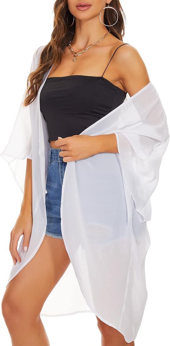 Moss Rose Women's Beach Kimono Coverup Sheer Chiffon Cover Ups, Casual Loose Open Front Cardigan ... | Amazon (US)