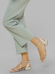 Faux Lizard Leather Strappy Block Heel Sandals | SHEIN