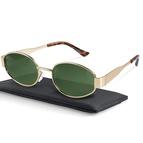 livho Retro Polarized Sunglasses - UV400 Protection, Oval Shape, Metal Frames - Matching Soft Case Inlcuded | Amazon (US)