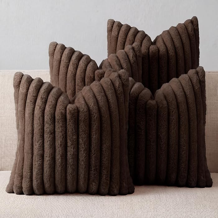 Brown Throw Pillow Covers 18 x 18 Set of 4, Cute Boho Throw Pillow Cover for Couch/Bed, Decorativ... | Amazon (US)