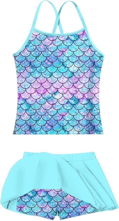 Girls Tankini Swimsuit Two Piece Bathing Suit with Adjustable Strap 3-13 Years | Amazon (US)