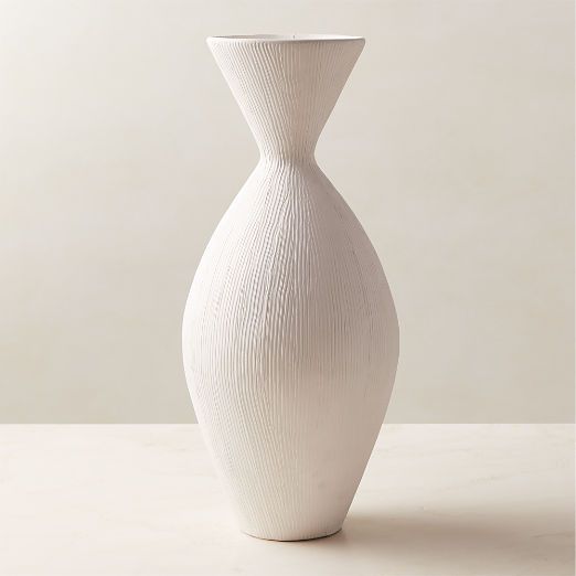 Olpe Ribbed White Terracotta Vase + Reviews | CB2 | CB2