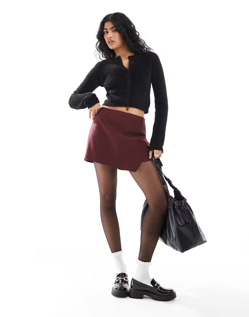ASOS DESIGN tailored wrap mini skort in burgundy | ASOS (Global)