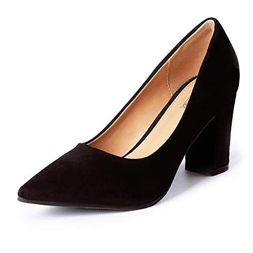 Heel The World Black Pumps for Women High Chunky Block Closed Toe Heels,Slip On Pointed Toe Work Dress Office Wedding Party Pumps Shoes,Size 5 | Amazon (US)