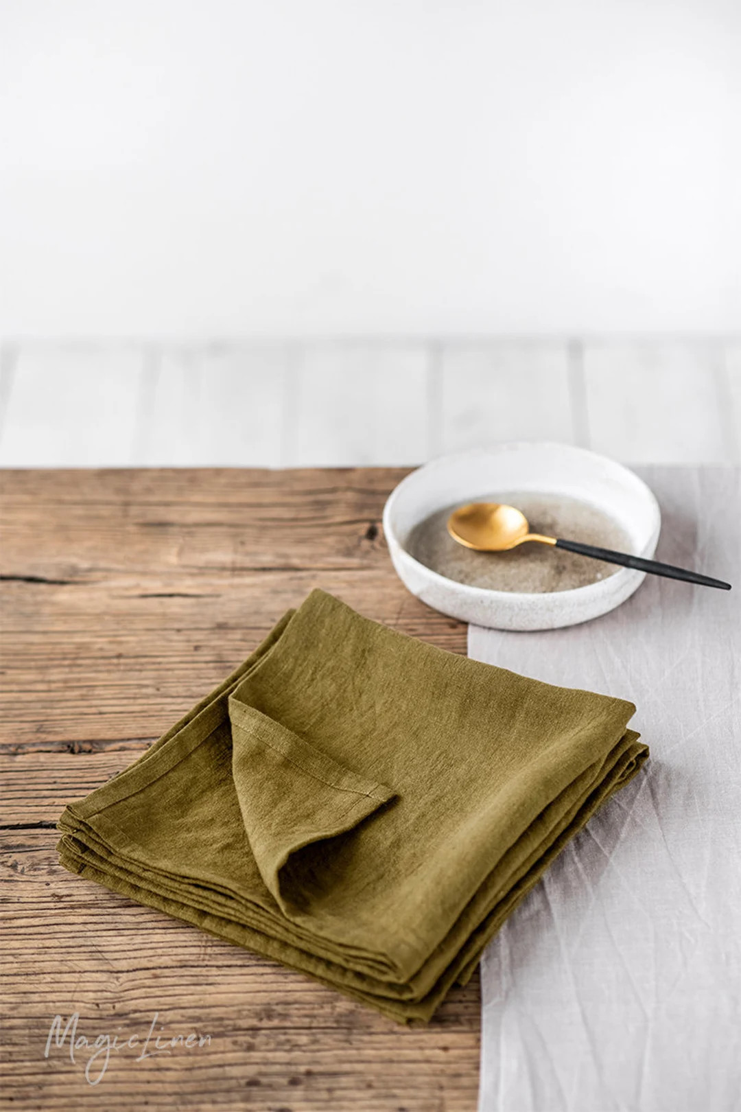 Olive Green Linen Napkin Set of 2. Washed Linen Napkin Set. - Etsy | Etsy (US)