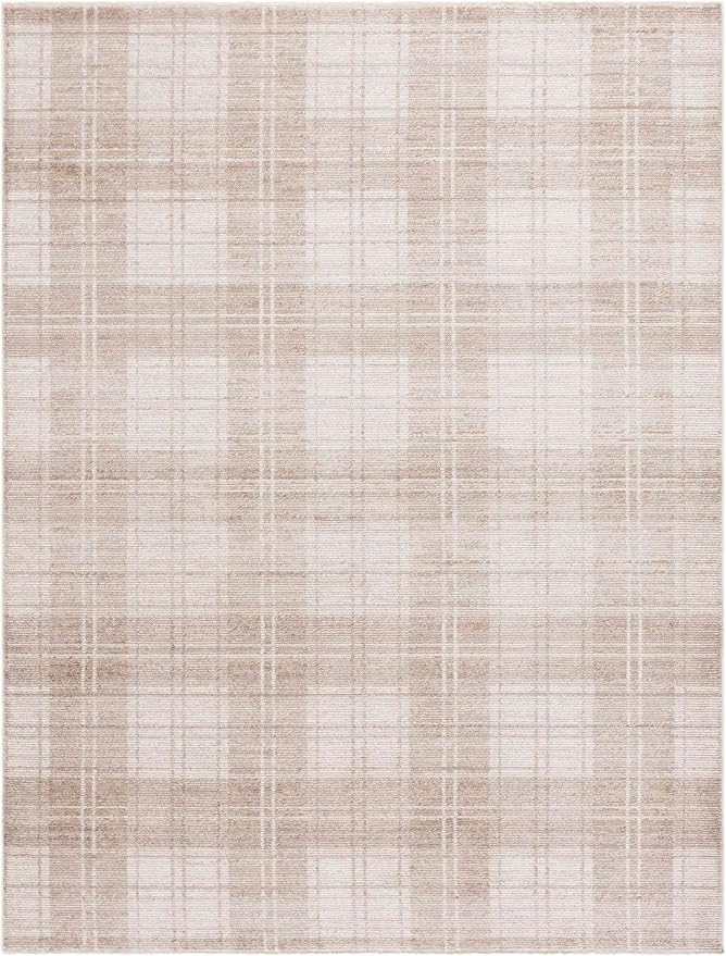 SAFAVIEH Oxford Plaid Collection Area Rug - 5'3" x 7'6", Beige & Ivory, Plaid Pattern, Non-Sheddi... | Amazon (US)
