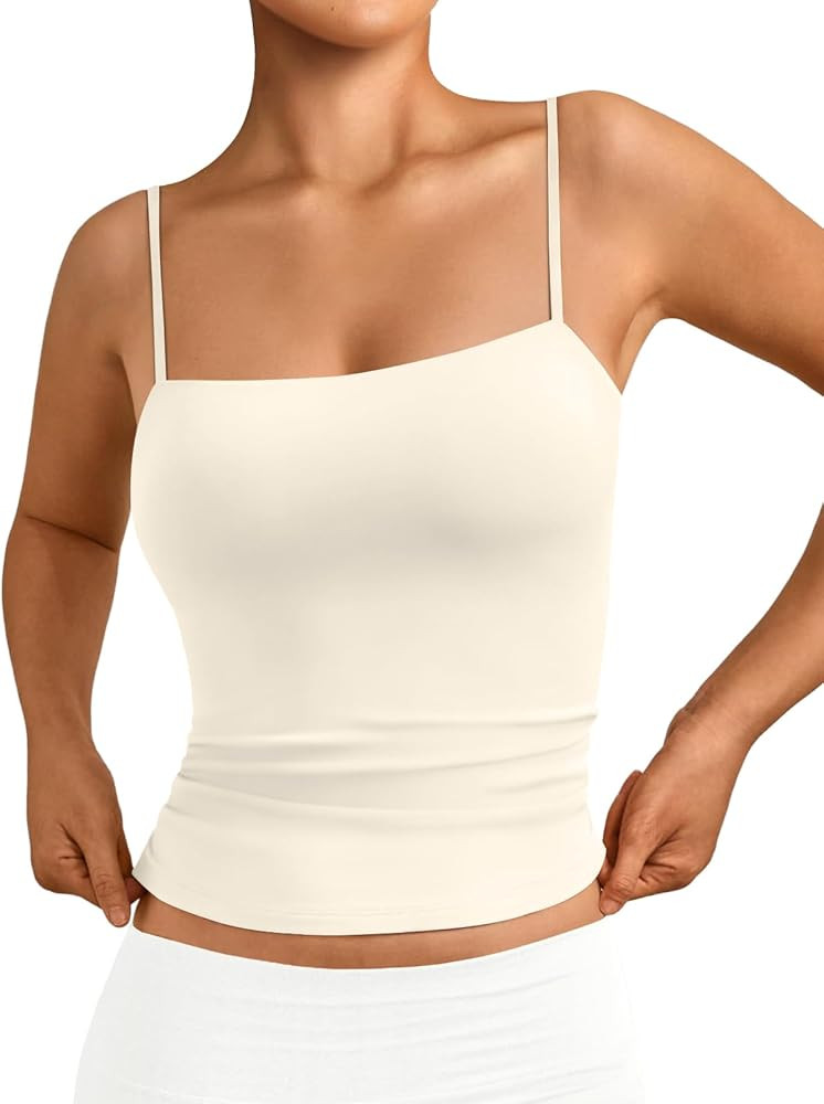 Trendy Queen Women's Double Lined Camisole Tank Tops - Adjustable Spaghetti Strap Sleeveless Top,... | Amazon (US)