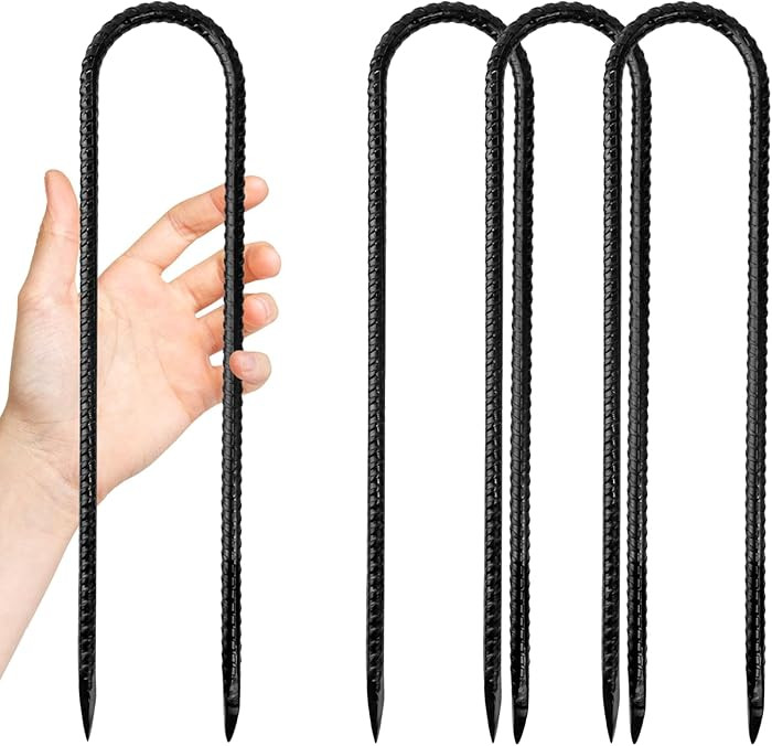 4 Pack Steel Rebar Stakes, 12-Inch Heavy Duty U Hook Metal Fence Stake, Rustproof Ground Hooks An... | Amazon (US)