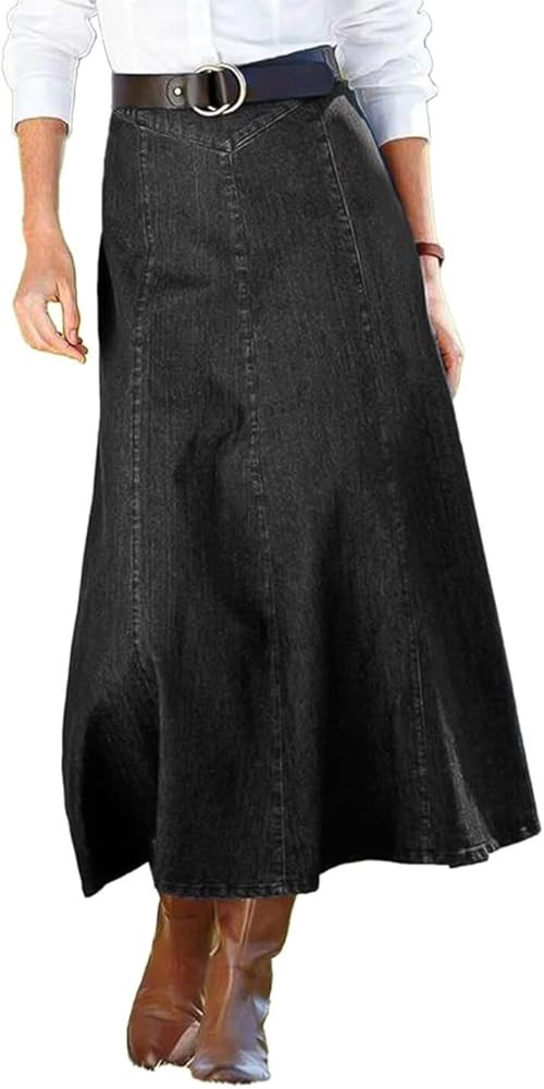 Flamingals Long Denim Skirt for Women High Waisted Vintage Pleated Flowy Swing A-line Maxi Jean S... | Amazon (US)