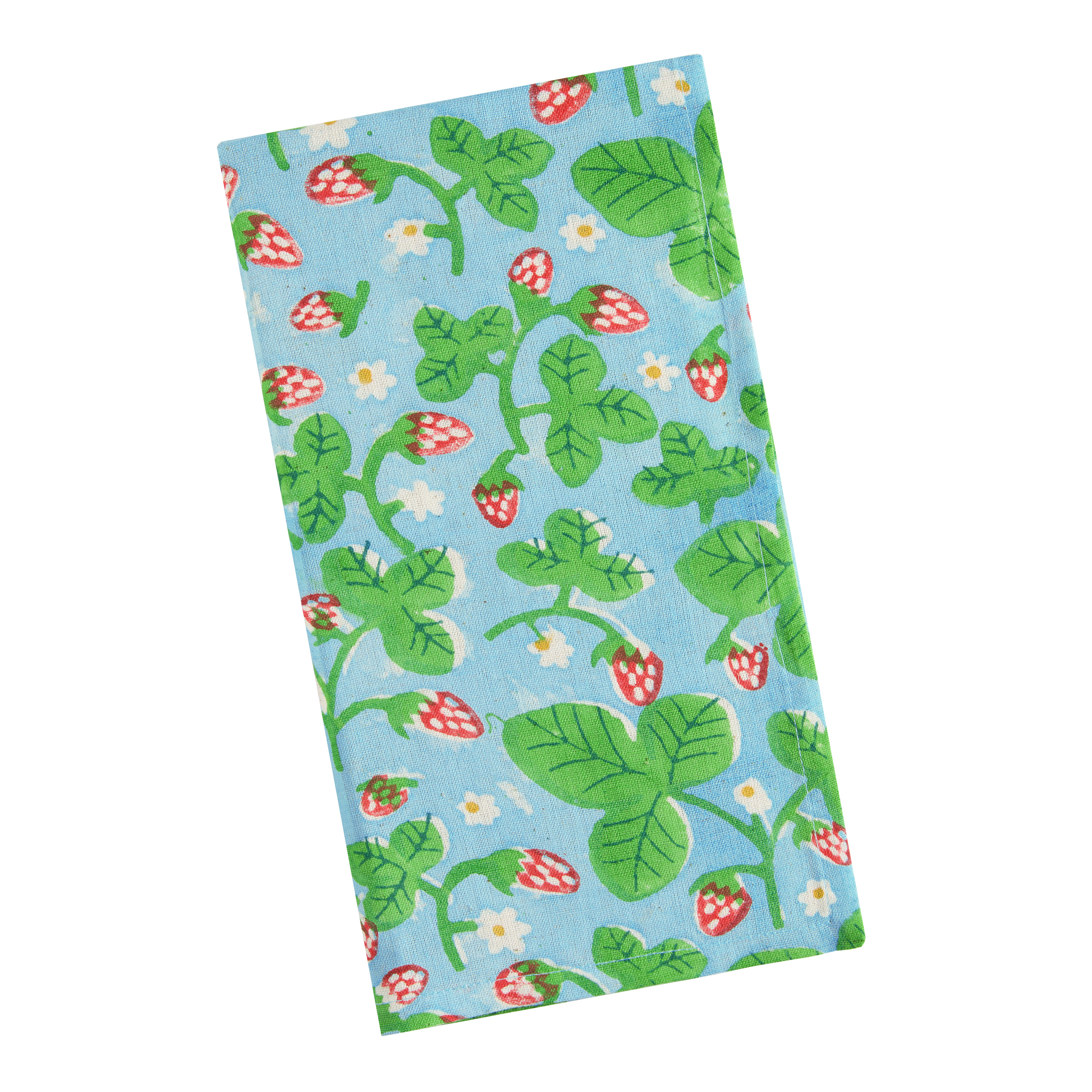 Blue and Red Strawberry Vine Block Print Napkin | World Market