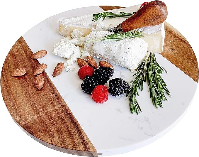 Marble Cheese Board with Acacia Accent 11" Round - Beautifully Handcrafted Charcuterie Board for ... | Amazon (US)