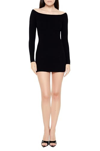 Forever 21 Women's Off-The-Shoulder Mini Sweater Dress Black Small | Amazon (US)