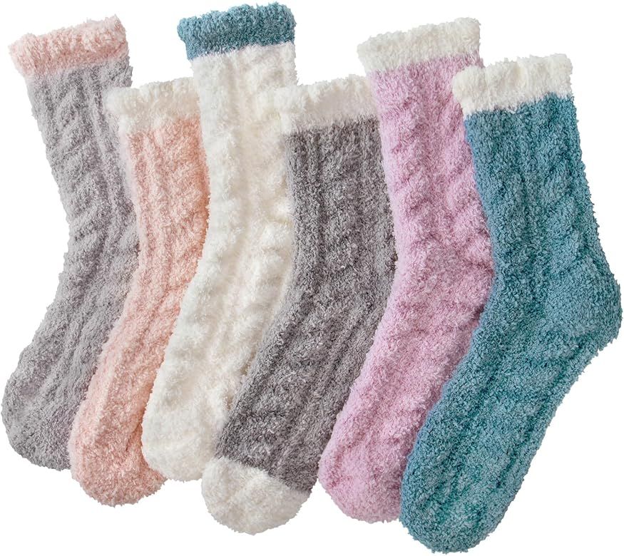 Ginmewrae Womens Fuzzy Socks Cozy Fluffy Warm Slipper Cloud Socks Thick Home Sleeping Winter Sock... | Amazon (US)