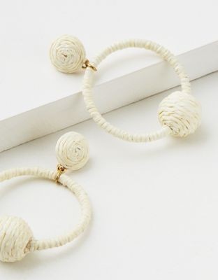 AE White Raffia Hoop Earring | American Eagle Outfitters (US & CA)