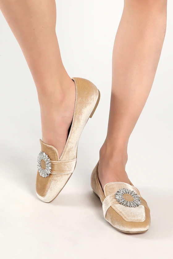 Vivalay Champagne Velvet Rhinestone Loafers | Lulus
