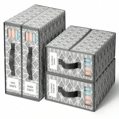 4 Pack Sheet Organizers And Storage, Bed Sheet Organizer For Linen Closet, Foldable Sheet Set Organizer With Clear Window And Label (Queen & King Si | SHEIN