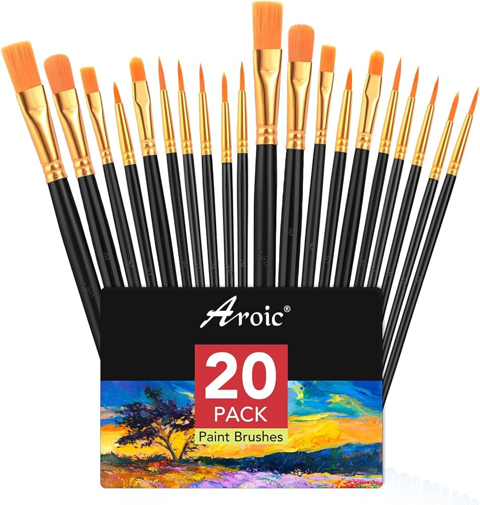 AROIC Acrylic Paint Brush Set, 2 Packs / 20 pcs Nylon Hair Brushes for All Purpose Oil Watercolor... | Amazon (US)