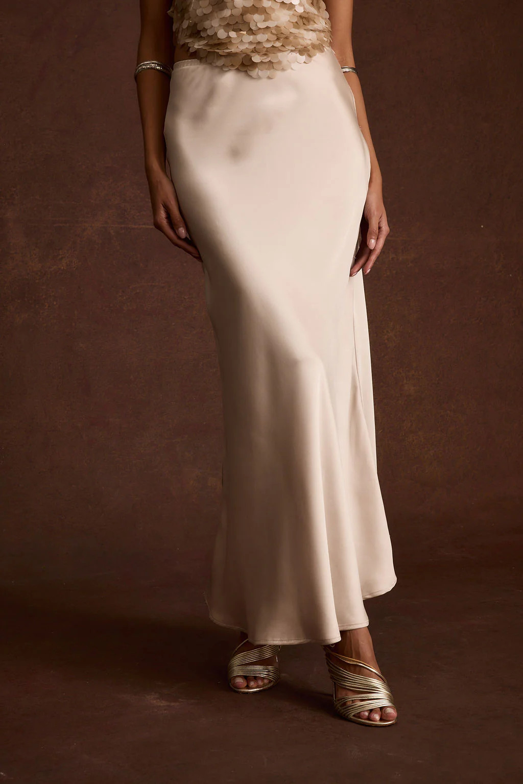 Women's Champagne Satin Maxi Skirt | 12th Tribe | 12th Tribe