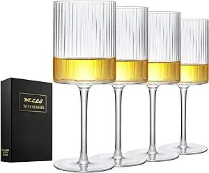 Large Ribbed Square Wine Glasses Set of 4 Crystal,17oz Clear Cylinder Fluted Glassware Flat Botto... | Amazon (US)