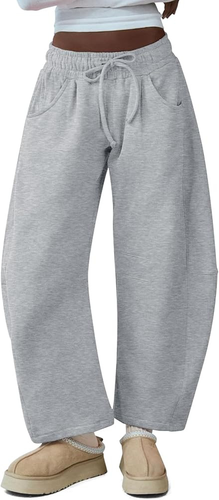 HeSaYep Women's Barrel Leg Ankle Sweatpants Drawstring Wide Leg Lounge Pants Baggy Casual Cotton ... | Amazon (US)