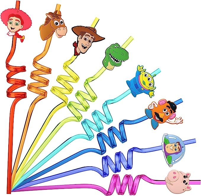 NITELUO 24Pcs Toy Inspired Story Birthday Party Supplies Reusable Drinking Straws,8 Designs Toy T... | Amazon (US)