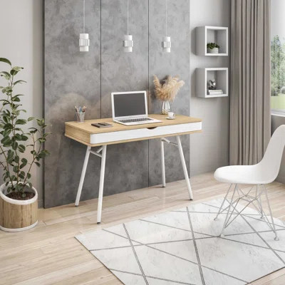 Modern Multi Storage Computer Desk with Storage, Pine | Wayfair North America