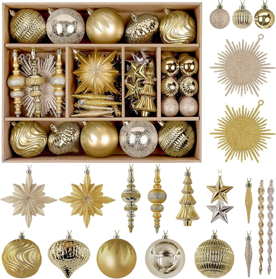 SHareconn 80pcs Christmas Balls Ornaments Set, Contemporary Light Luxury Gift Set, Shatterproof P... | Amazon (US)
