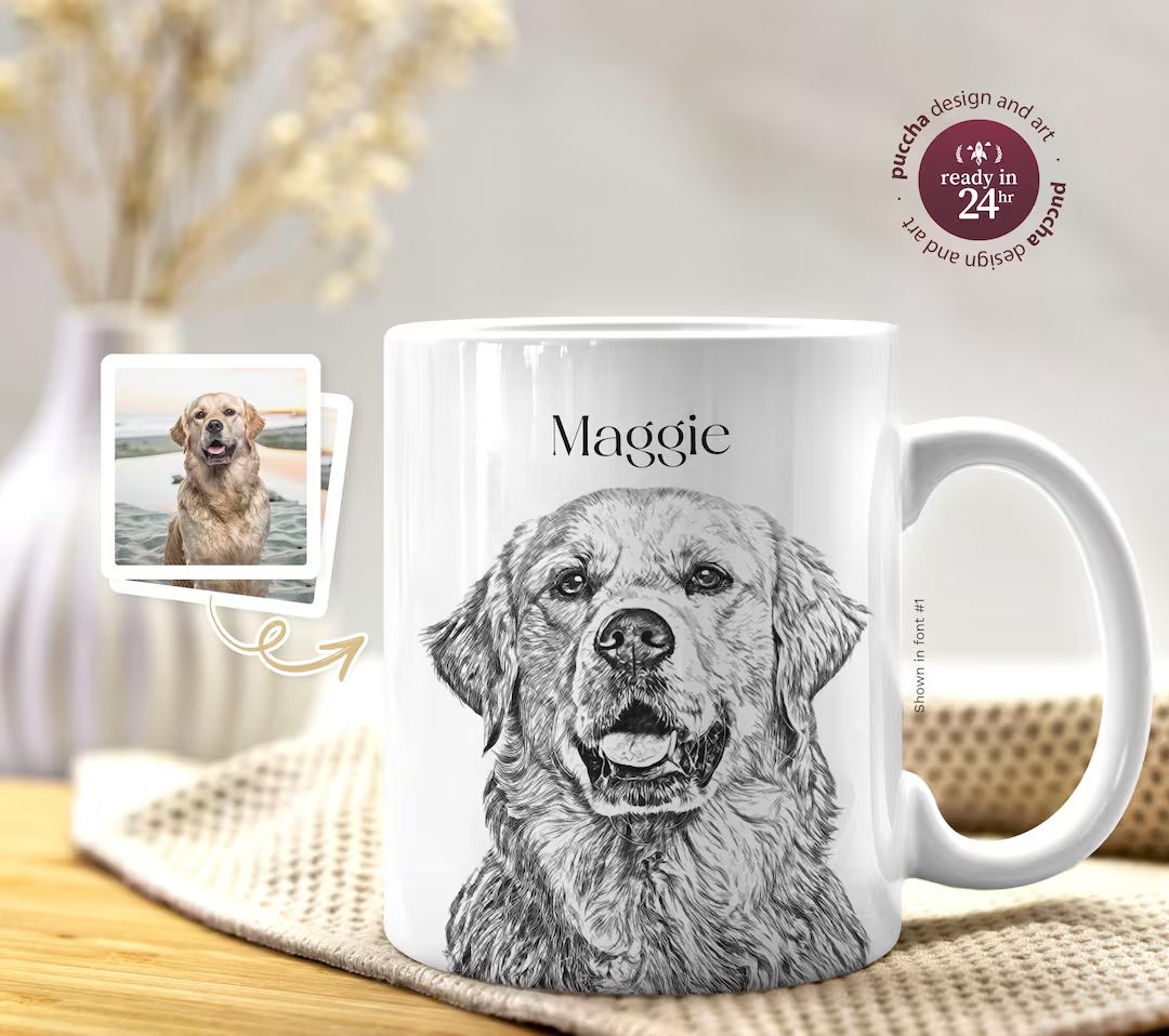 Pet Portrait Custom Sketch Mug From Photo, Personalized Birthday Gift for Cat Dog Mom Dad Owner, ... | Etsy (US)