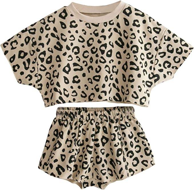 Toddler Baby Girls Leopard Print Summer Clothes Set T-Shirt and Short Pants 2pcs Outfits | Amazon (US)