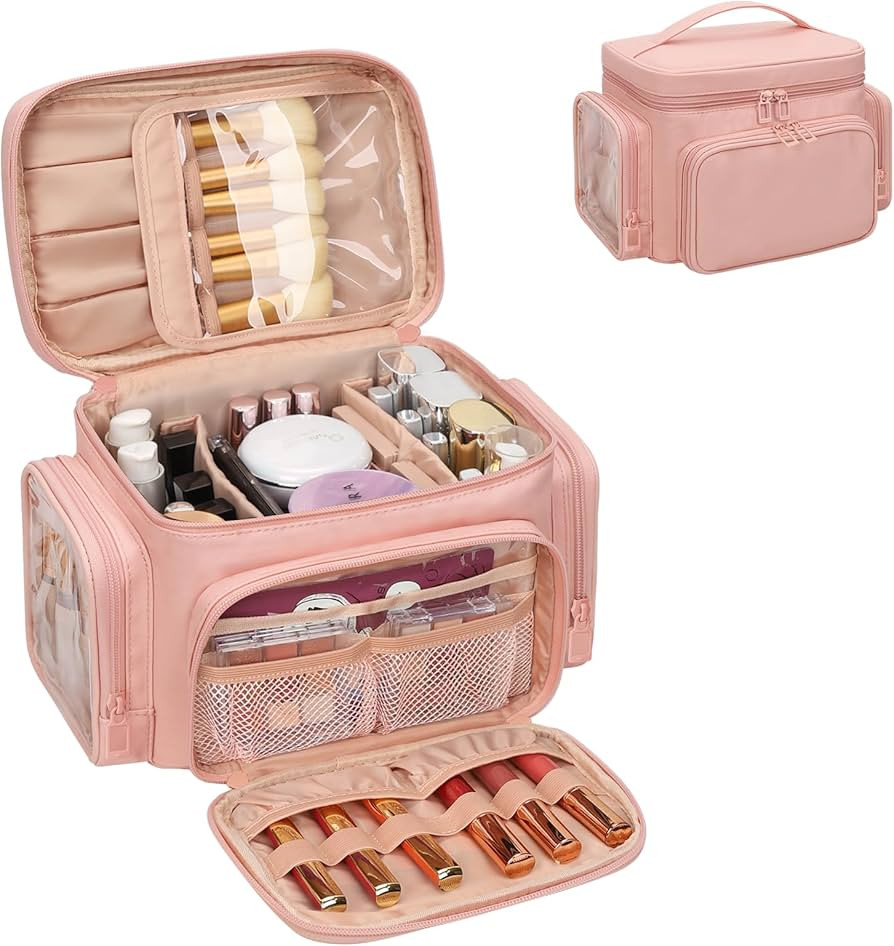Large Makeup Bag, Portable Travel Makeup Bag Organizer for Women Girls with Makeup Brush Compartm... | Amazon (US)