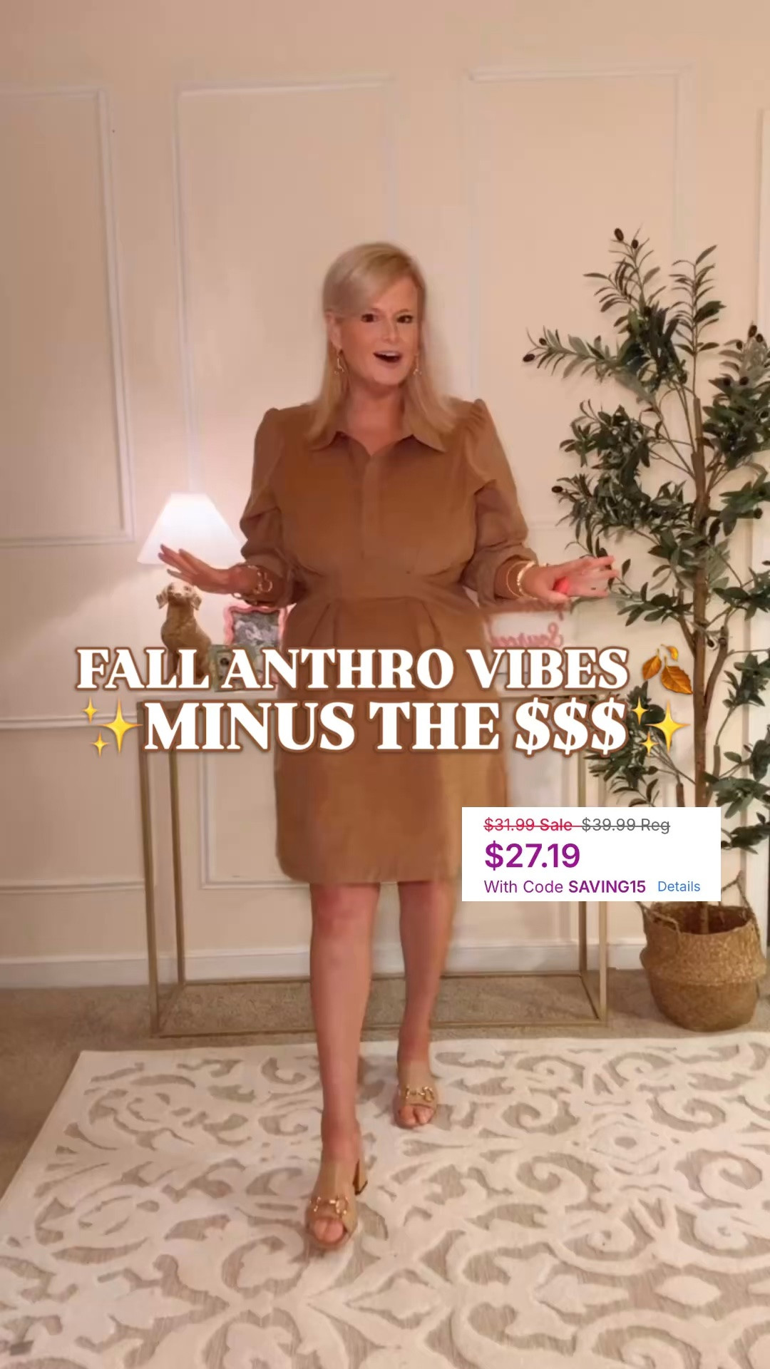 Anthropologie look for less | $29 corduroy dress | teacher outfit | fall work dress

This $29 corduroy dress has Anthropologie fall written all over it. The camel brown color, softly structured collar, gathered shoulders, defined pleated waist and easy A-line skirt give it that polished Anthro-inspired look for way less.

I’m wearing a large primarily for more room through the bust. The elastic across the back gives the waist some flexibility, while the cotton Tencel corduroy feels soft and adds the beautiful texture that makes fall outfits feel complete. It also comes in denim.

Pair it with ballet flats or loafers for warmer September days, then add tall boots, tights and a cardigan as temperatures drop. It can cover teacher outfits, work outfits, business casual offices, church, brunch, fall family photos, Thanksgiving and everyday autumn plans.

A $29 dress with this much versatility can move through an entire fall wardrobe. Check the current colors and sizes while it is on sale.

Anthropologie look for less, Anthro style dress, Anthropologie inspired dress, corduroy dress women, brown corduroy dress, camel dress women, navy corduroy dress, collared shirt dress, fit and flare dress, A-line dress women, fall dresses women 2026, fall outfits women, teacher dresses for fall, teacher outfit ideas, work dresses women, business casual dress, office outfits women, fall work outfit, church dress, Thanksgiving outfit women, fall family photo dress, Sonoma Goods For Life dress, Kohl’s fashion finds, affordable fall dress, dress under $30

#LTKFindsUnder50 #LookForLess #CorduroyDress #TeacherOutfits #WorkOutfits #FallDresses #KohlsFinds

#LTKSaleAlert #LTKWorkwear #LTKootd