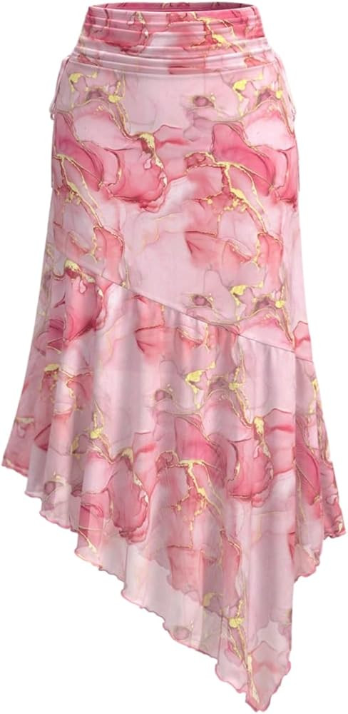 Milumia Women's Tie Dye Floral Asymmetrical Skirt Vintage Ruffle Flowy Midi Skirts | Amazon (US)