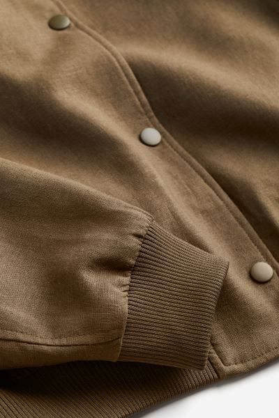 Linen-blend bomber jacket - Dark khaki green - Ladies | H&M GB | H&M (UK, MY, IN, SG, PH, TW, HK)