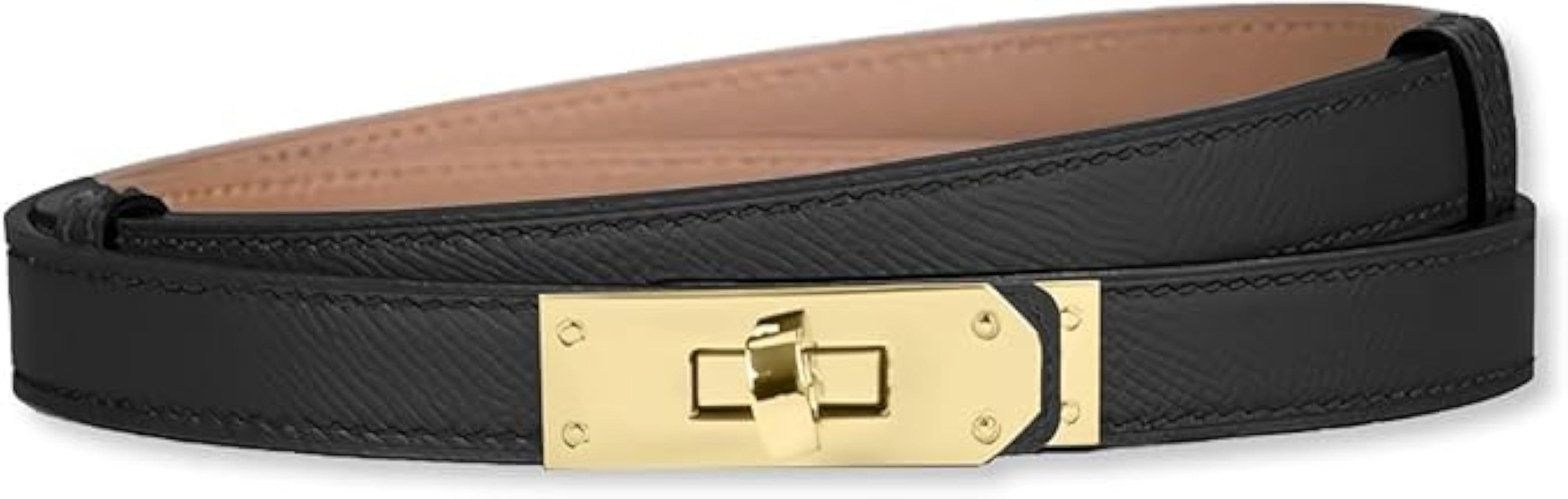 HEVIBK Women Skinny Leather Belt Classic Solid Color Alloy Turn Lock Ladies Adjustable Leather Be... | Amazon (UK)