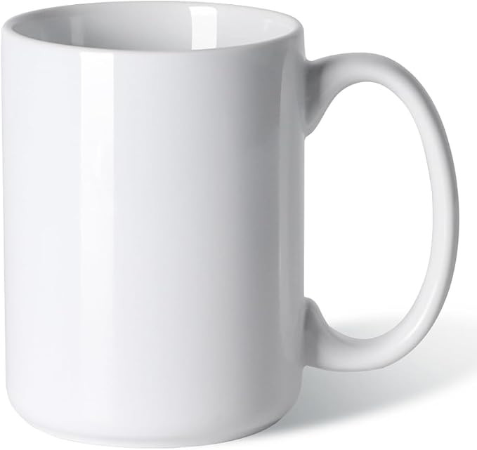 16 OZ Coffee Mug, Classic Blank Ceramic Cup with Large Handle for Tea Latte Cappuccino, White | Amazon (US)