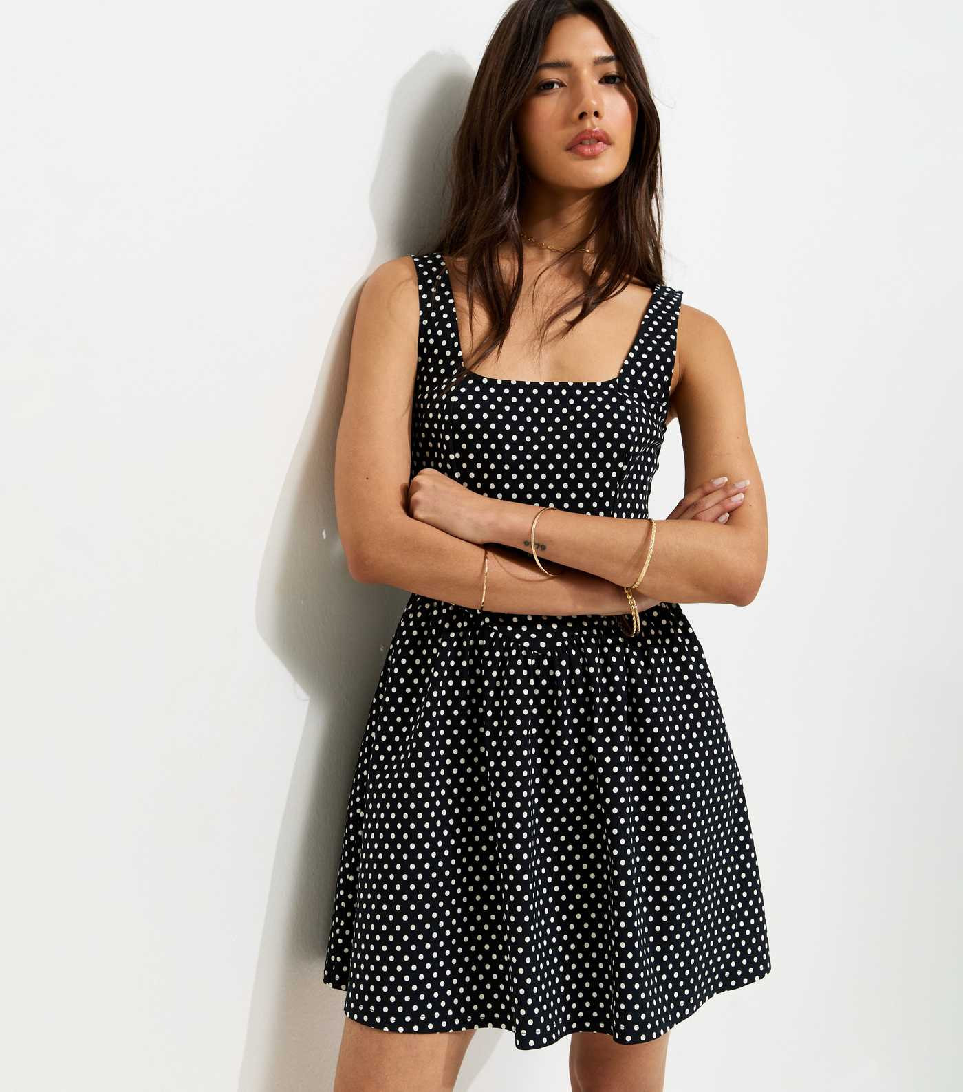 Black Polka Dot V-Shaped Waist Mini Dress | New Look | New Look (UK)