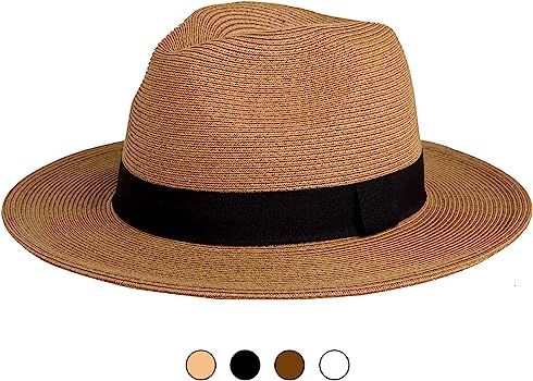 Pineapple&Star-Sun Straw Fedora Beach Hat Fine Braid UPF50+ for Both Women Men | Amazon (US)