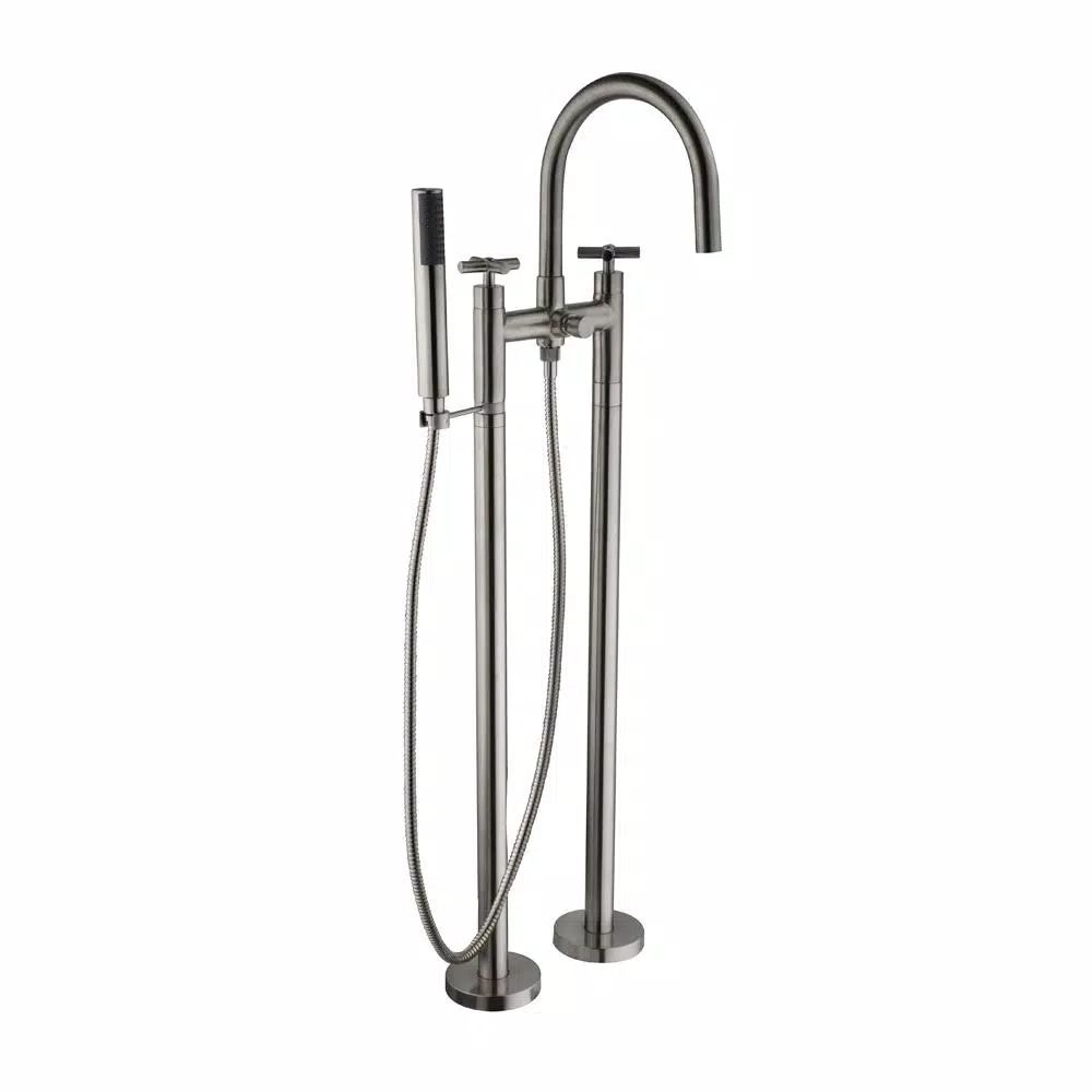 Glacier Bay Danay 2-Pipe 2-Handle Freestanding Floor Mount Roman Tub Faucet with Handheld Handsho... | The Home Depot