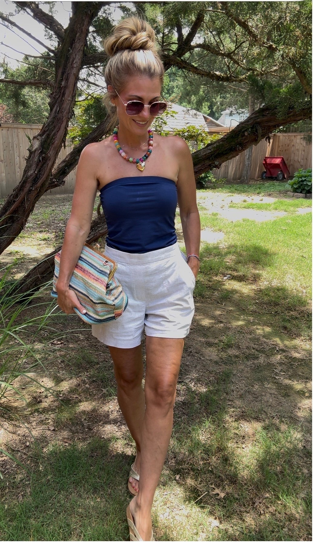 another day, another tube top and another beaded necklace. Just throw these necklaces on and dress up any outfit with a papa color. I’m in a extra small and the tube top in a size 2 in the shorts!

#LTKdayinmylife #LTKootd #LTKgrwm