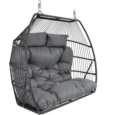Sunnydaze Outdoor Andrei Hanging Double Egg Chair with Cushion and Headrests - Dark Gray | Target