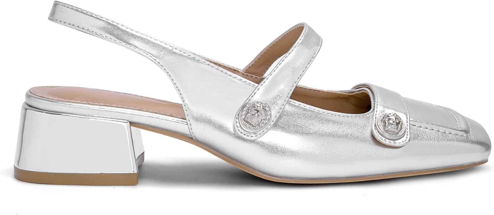 Slingback Mary Jane Shoes for Women Square Toe Heels Low Chunky Block Heeled Sandals Closed Toe P... | Amazon (US)