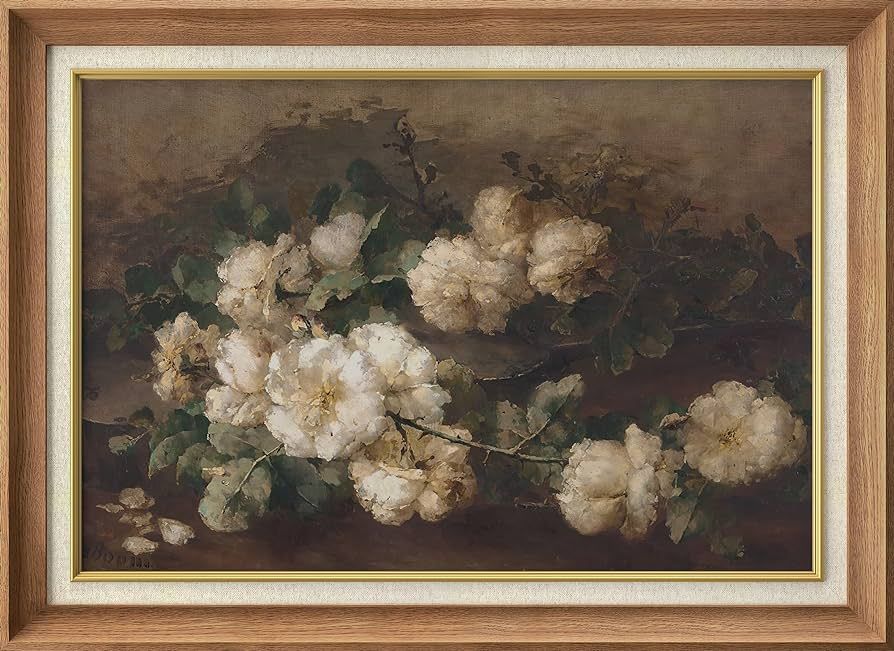 MUDECOR Premium Framed Wall Art Vintage Garden Flower, White Floral Botanical Wall Art Print, Nat... | Amazon (US)