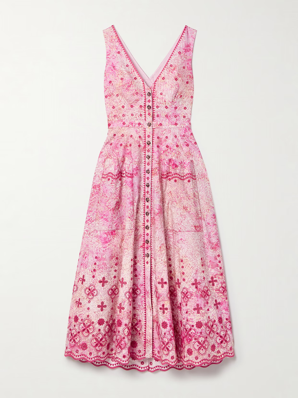 Saloni - Zoey Cutout Printed Broderie Anglaise-trimmed Cotton Midi Dress - Pink | NET-A-PORTER (UK & EU)