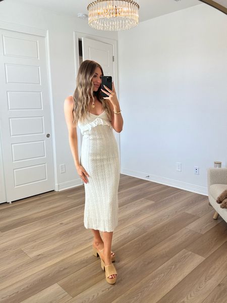 The perfect crochet midi dress for vacation! I sized down to an XS
