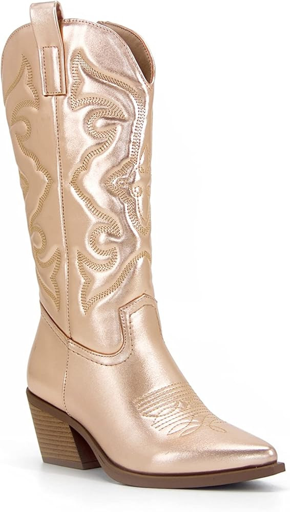MissHeel Mid Calf Cowgirl Boots Embroidered Full Side Zipper | Amazon (US)