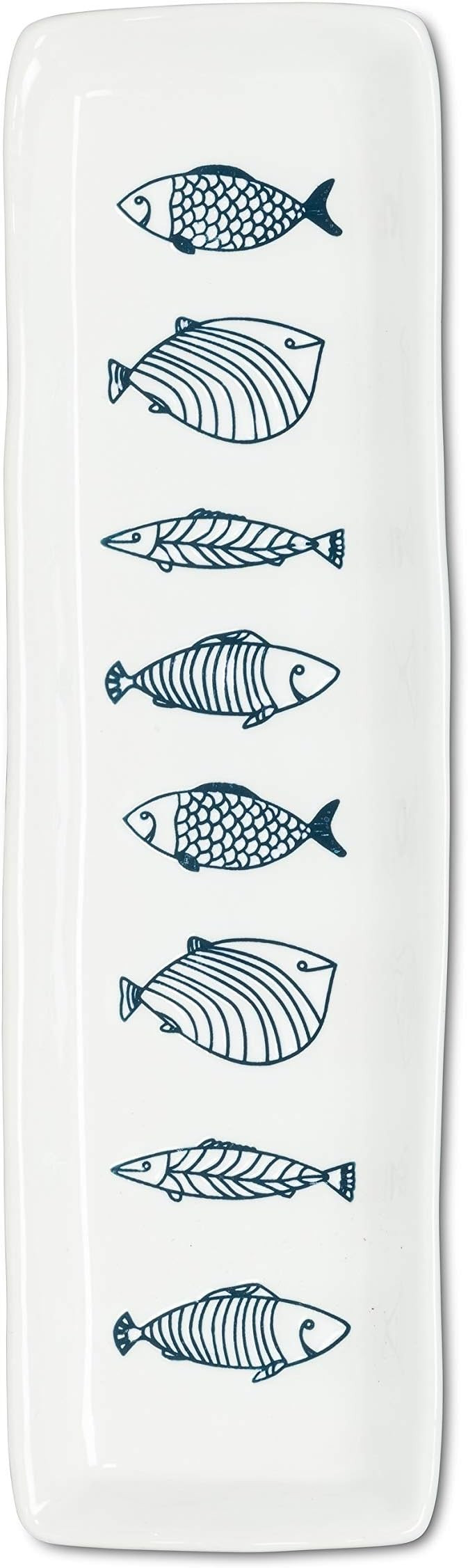 Abbott Collection Corfu Long Slim Fish Plate, 1 EA - Stoneware, White/Blue (12.5" L) | Amazon (US)