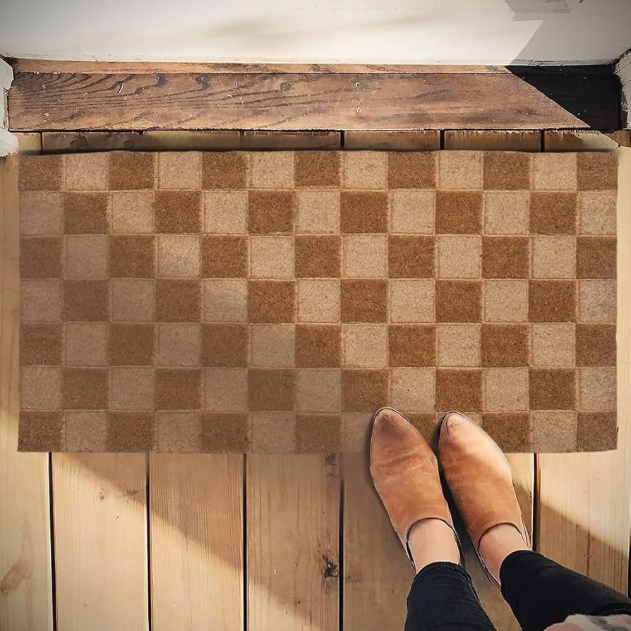 Creative Co-Op Engraved Coir Checkerboard Print and PVC Back, Natural Doormat, 32 | Amazon (US)