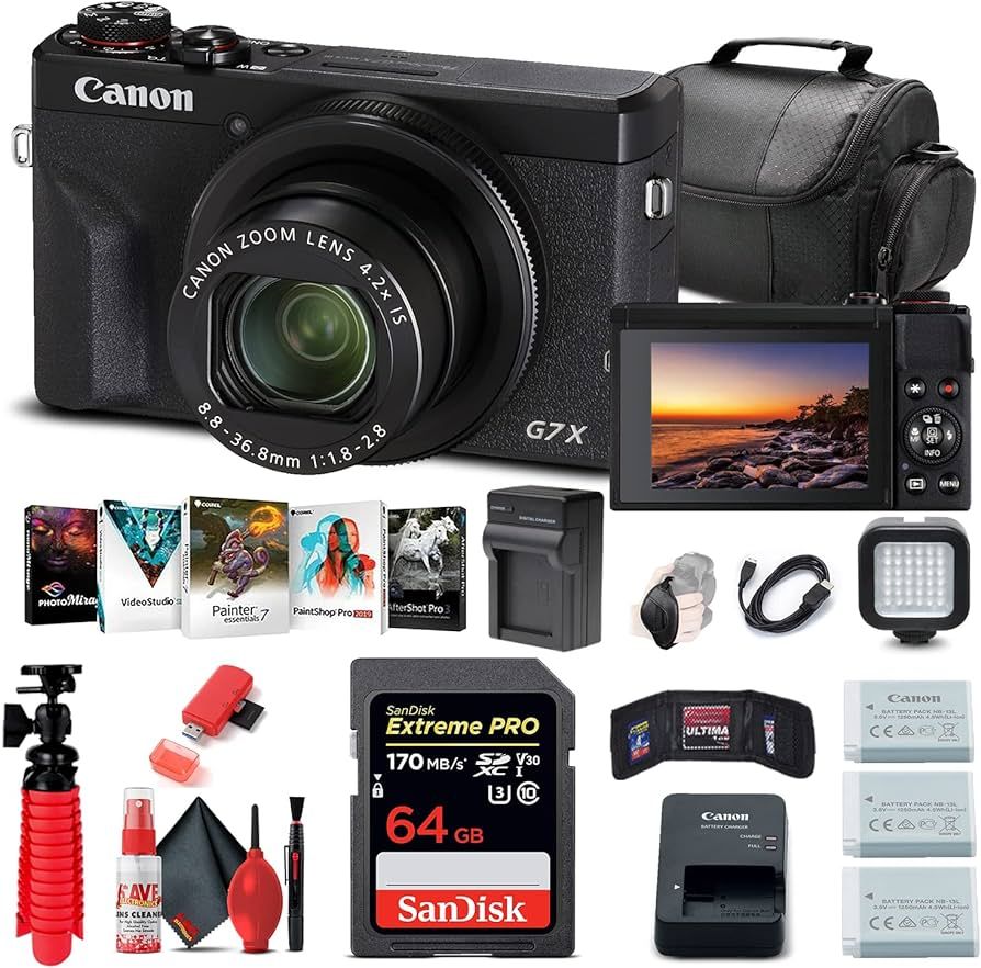 Canon PowerShot G7 X Mark III Digital Camera (Black) (3637C001) + 64GB Memory Card + 2 x NB13L Ba... | Amazon (US)