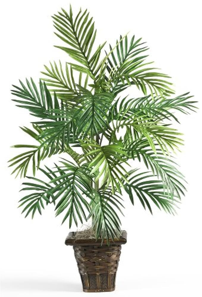 Nearly Natural 6536 Areca Palm with Wicker Basket Decorative Silk Plant, Green | Amazon (US)